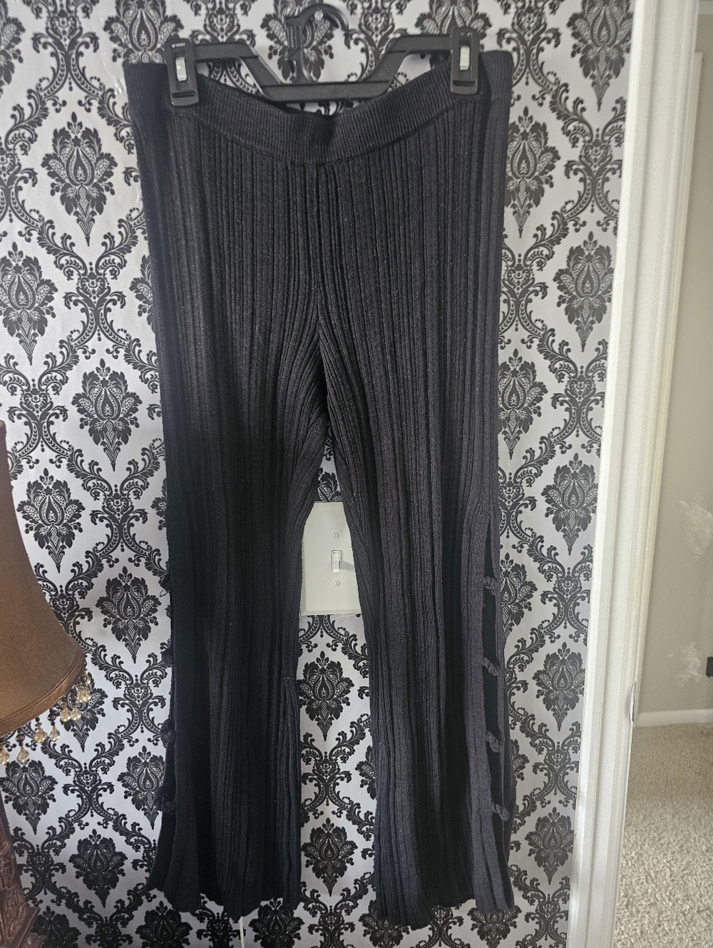 FREE PEOPLE BEACH Black Ribbed Knit Pants